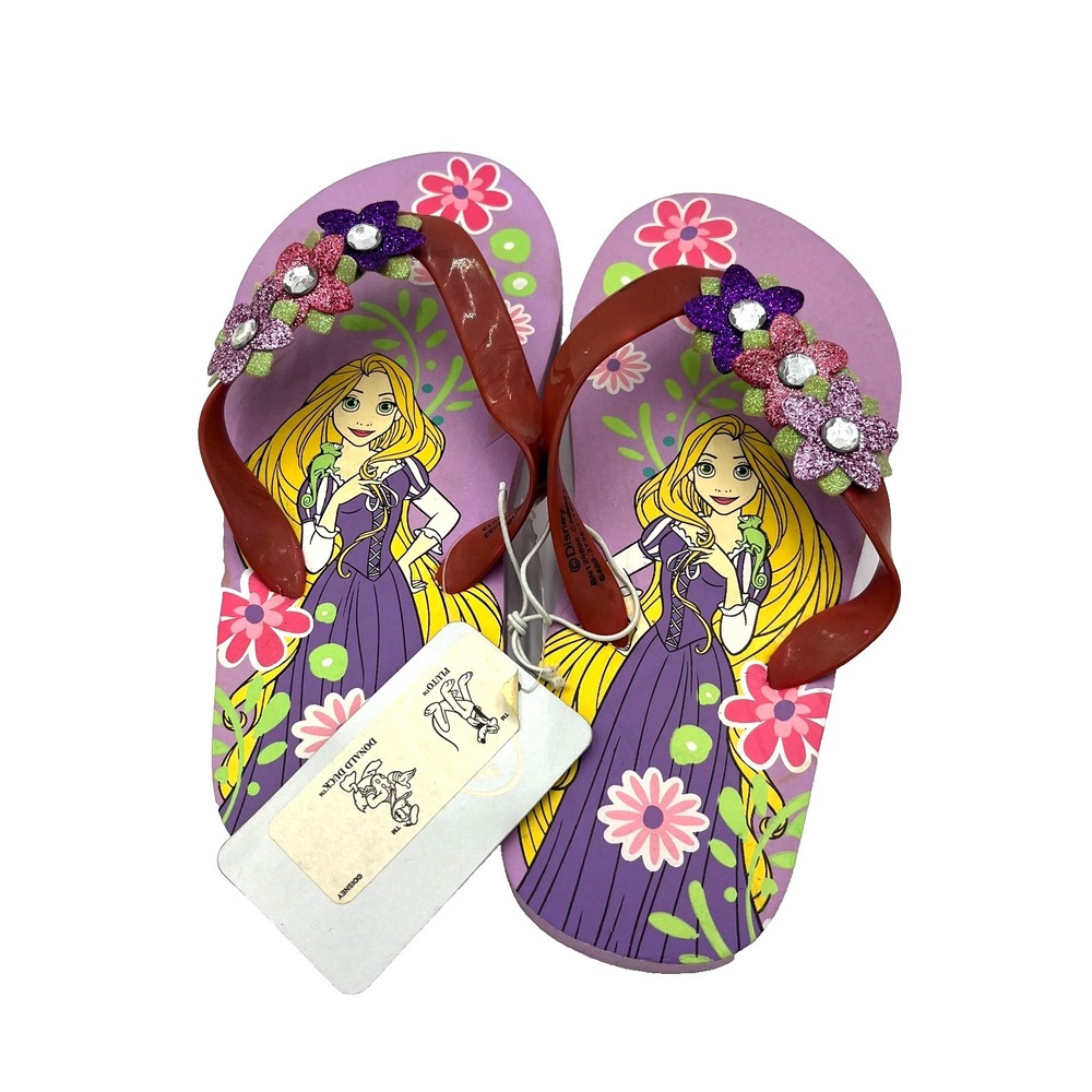 Disney Princess Rapunzel Tangled Girl's Purple Flip Flop Sandal Size 9/10 New - Picture 1 of 3